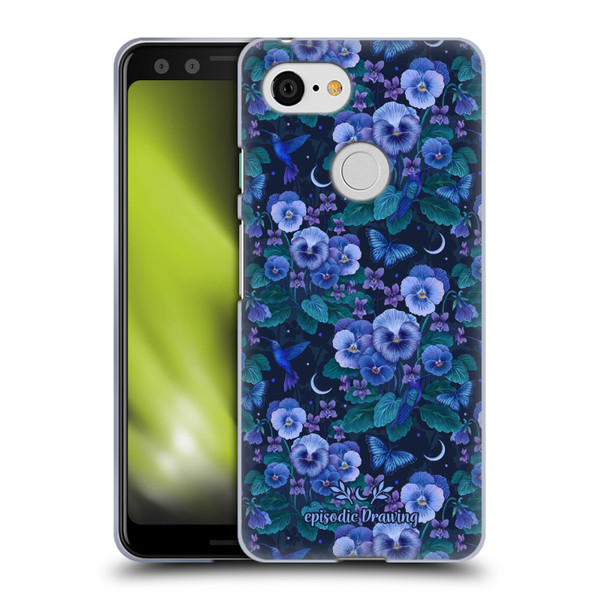 Episodic Drawing Florals & Serpents Violet Blue Flowers Soft Gel Case for Google Pixel 3