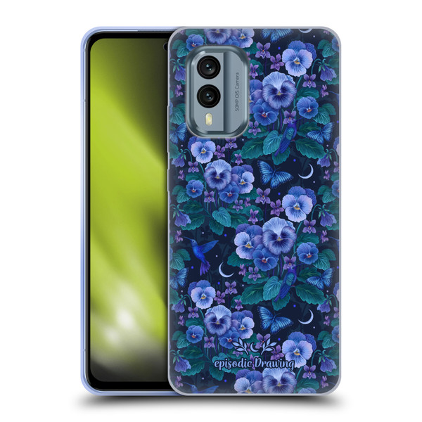 Episodic Drawing Florals & Serpents Violet Blue Flowers Soft Gel Case for Nokia X30