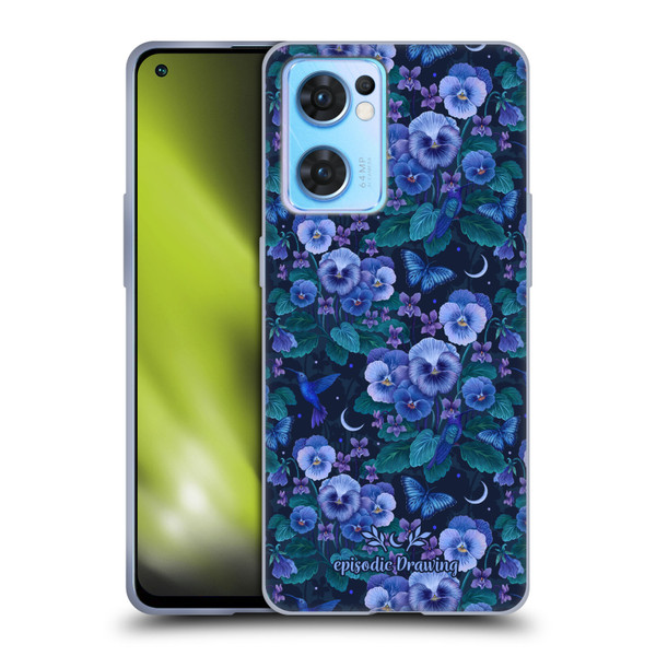 Episodic Drawing Florals & Serpents Violet Blue Flowers Soft Gel Case for OPPO Reno7 5G / Find X5 Lite