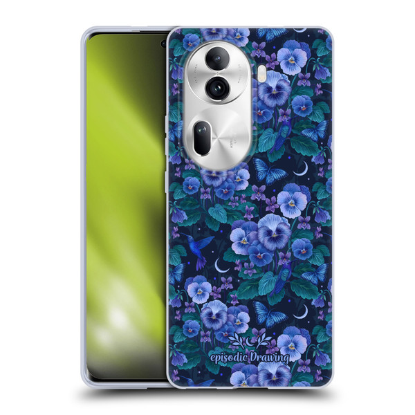 Episodic Drawing Florals & Serpents Violet Blue Flowers Soft Gel Case for OPPO Reno11 Pro