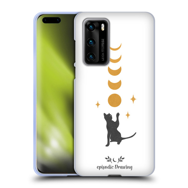 Episodic Drawing Mix Illustrations Cat And Moon Soft Gel Case for Huawei P40 5G