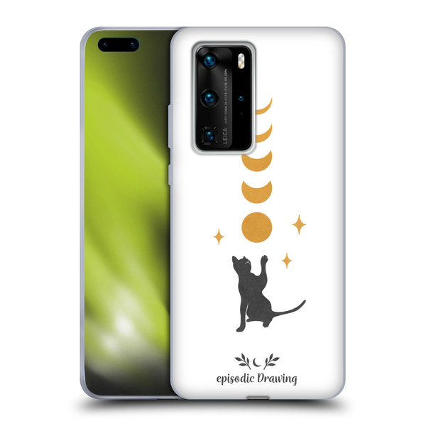 Episodic Drawing Mix Illustrations Cat And Moon Soft Gel Case for Huawei P40 Pro / P40 Pro Plus 5G