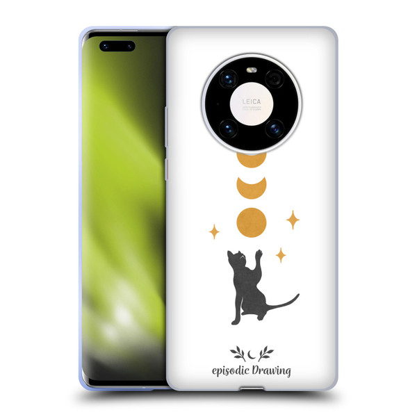 Episodic Drawing Mix Illustrations Cat And Moon Soft Gel Case for Huawei Mate 40 Pro 5G