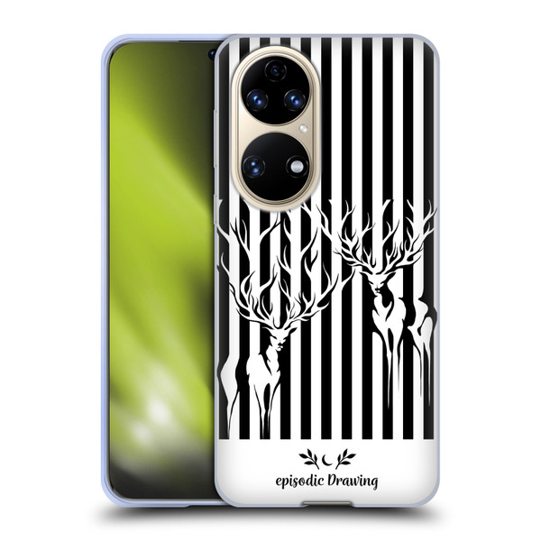 Episodic Drawing Mix Illustrations Deers In Stripes Soft Gel Case for Huawei P50