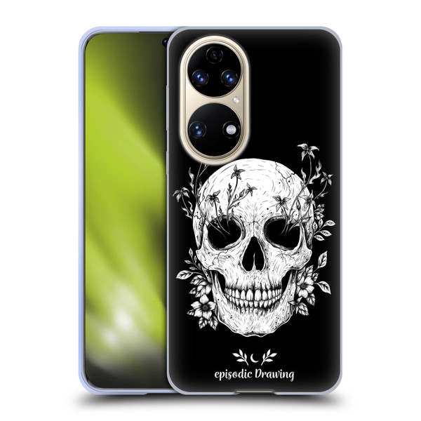 Episodic Drawing Mix Illustrations Floral Skull Soft Gel Case for Huawei P50