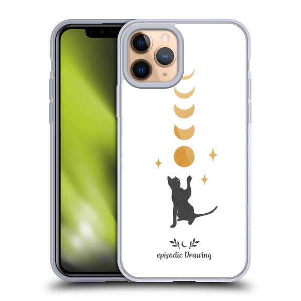 Episodic Drawing Mix Illustrations Cat And Moon Soft Gel Case for Apple iPhone 11 Pro