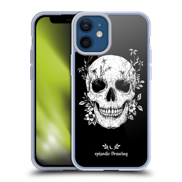 Episodic Drawing Mix Illustrations Floral Skull Soft Gel Case for Apple iPhone 12 Mini