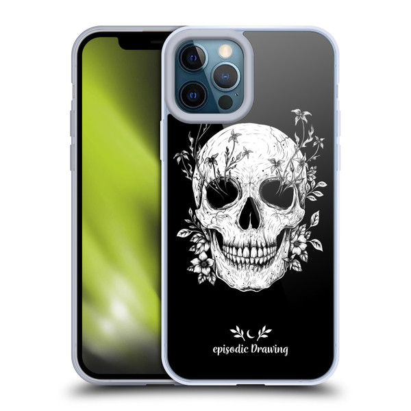 Episodic Drawing Mix Illustrations Floral Skull Soft Gel Case for Apple iPhone 12 Pro Max