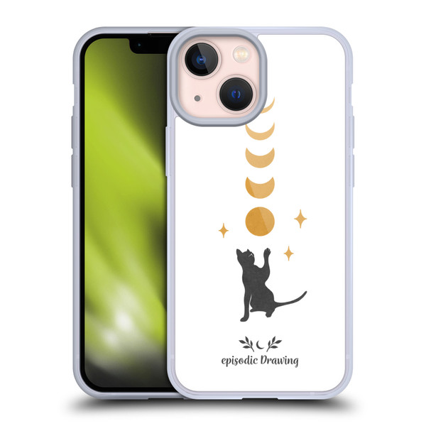 Episodic Drawing Mix Illustrations Cat And Moon Soft Gel Case for Apple iPhone 13 Mini