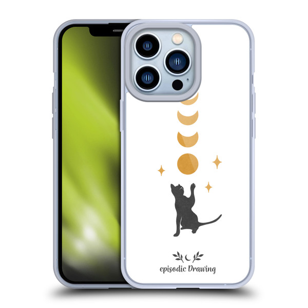 Episodic Drawing Mix Illustrations Cat And Moon Soft Gel Case for Apple iPhone 13 Pro