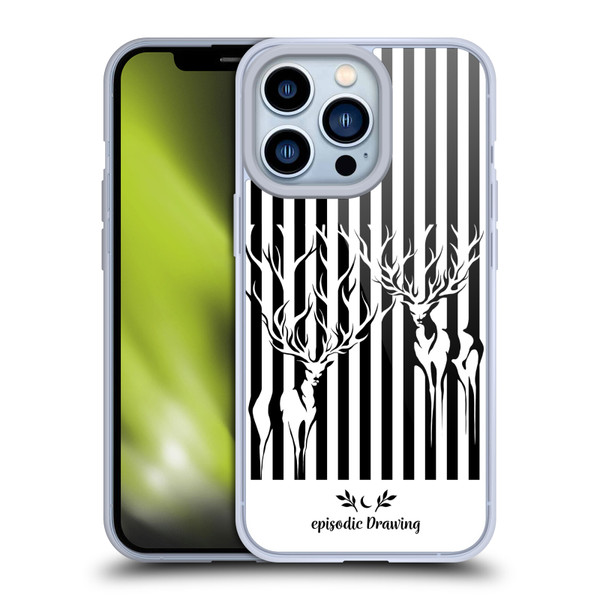 Episodic Drawing Mix Illustrations Deers In Stripes Soft Gel Case for Apple iPhone 13 Pro