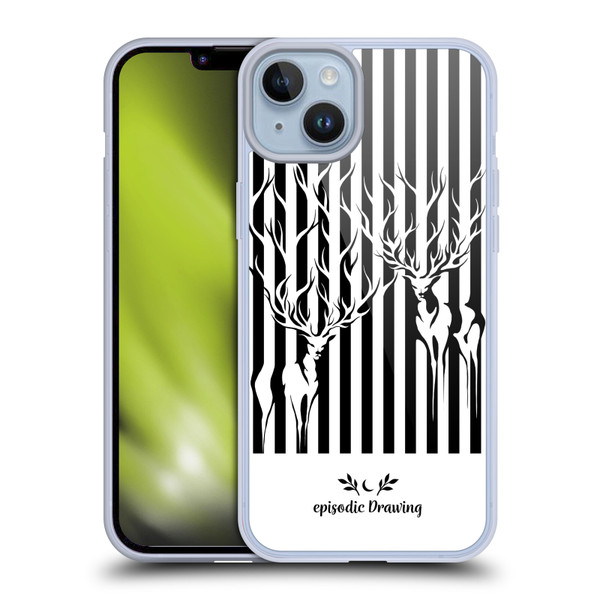 Episodic Drawing Mix Illustrations Deers In Stripes Soft Gel Case for Apple iPhone 14 Plus