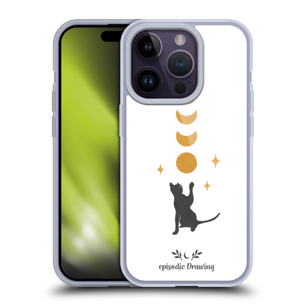 Episodic Drawing Mix Illustrations Cat And Moon Soft Gel Case for Apple iPhone 14 Pro