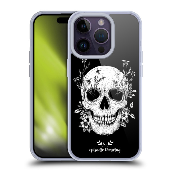 Episodic Drawing Mix Illustrations Floral Skull Soft Gel Case for Apple iPhone 14 Pro
