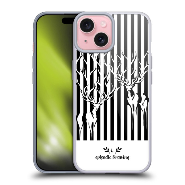 Episodic Drawing Mix Illustrations Deers In Stripes Soft Gel Case for Apple iPhone 15