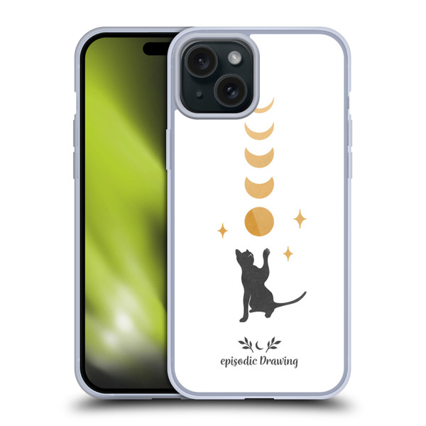 Episodic Drawing Mix Illustrations Cat And Moon Soft Gel Case for Apple iPhone 15 Plus