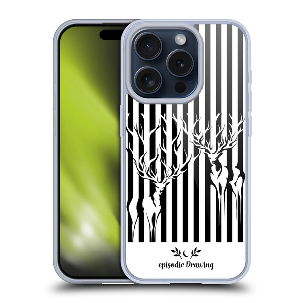 Episodic Drawing Mix Illustrations Deers In Stripes Soft Gel Case for Apple iPhone 15 Pro