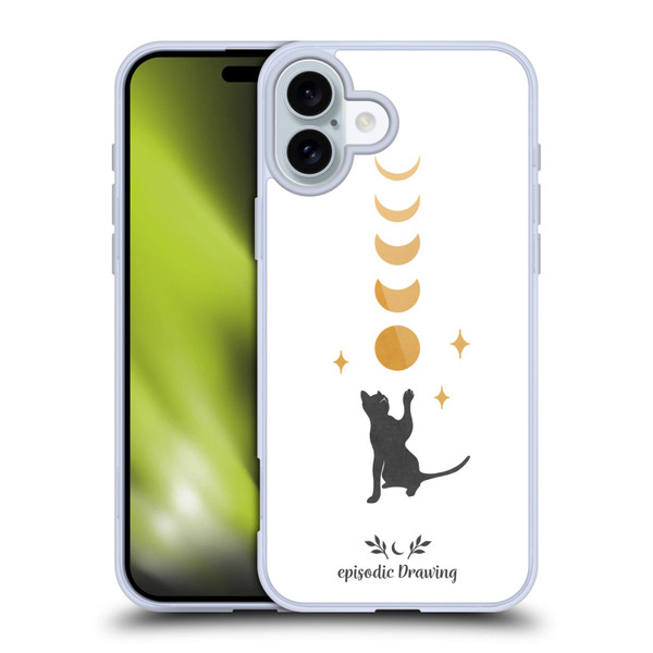 Episodic Drawing Mix Illustrations Cat And Moon Soft Gel Case for Apple iPhone 16 Plus