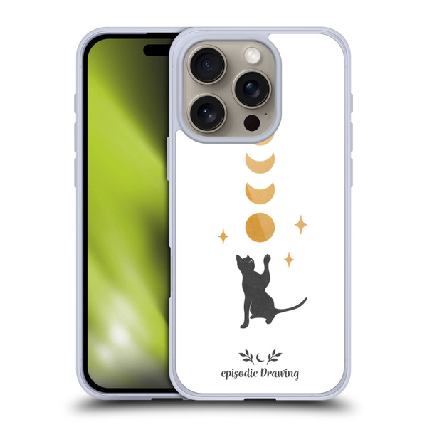 Episodic Drawing Mix Illustrations Cat And Moon Soft Gel Case for Apple iPhone 16 Pro