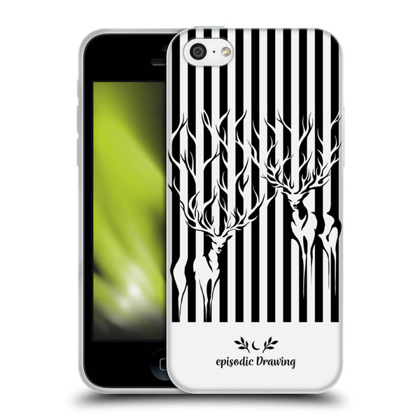 Episodic Drawing Mix Illustrations Deers In Stripes Soft Gel Case for Apple iPhone 5c