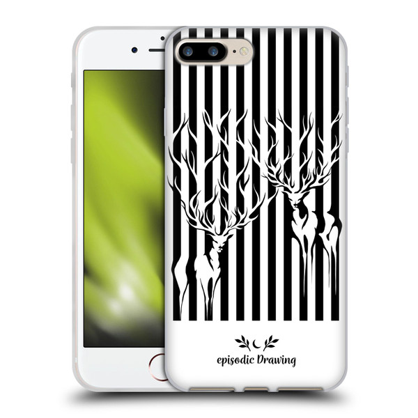 Episodic Drawing Mix Illustrations Deers In Stripes Soft Gel Case for Apple iPhone 7 Plus / iPhone 8 Plus