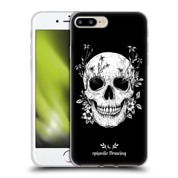 Episodic Drawing Mix Illustrations Floral Skull Soft Gel Case for Apple iPhone 7 Plus / iPhone 8 Plus