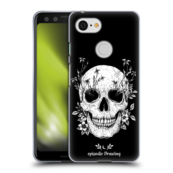Episodic Drawing Mix Illustrations Floral Skull Soft Gel Case for Google Pixel 3