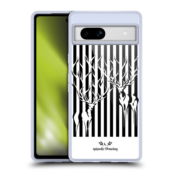 Episodic Drawing Mix Illustrations Deers In Stripes Soft Gel Case for Google Pixel 7a