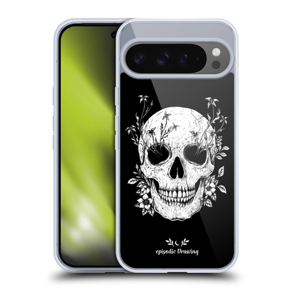 Episodic Drawing Mix Illustrations Floral Skull Soft Gel Case for Google Pixel 9 Pro XL