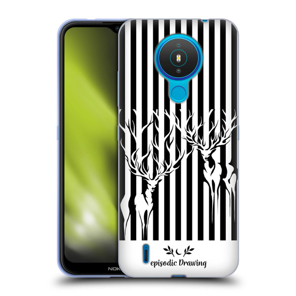 Episodic Drawing Mix Illustrations Deers In Stripes Soft Gel Case for Nokia 1.4