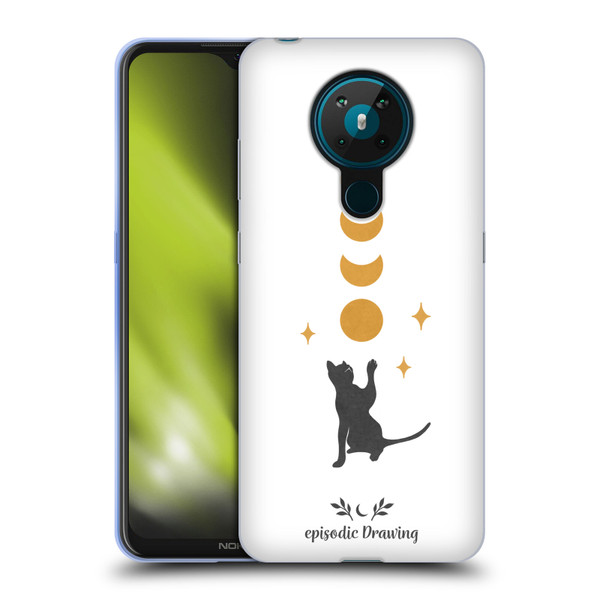Episodic Drawing Mix Illustrations Cat And Moon Soft Gel Case for Nokia 5.3