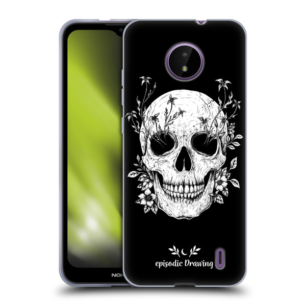 Episodic Drawing Mix Illustrations Floral Skull Soft Gel Case for Nokia C10 / C20