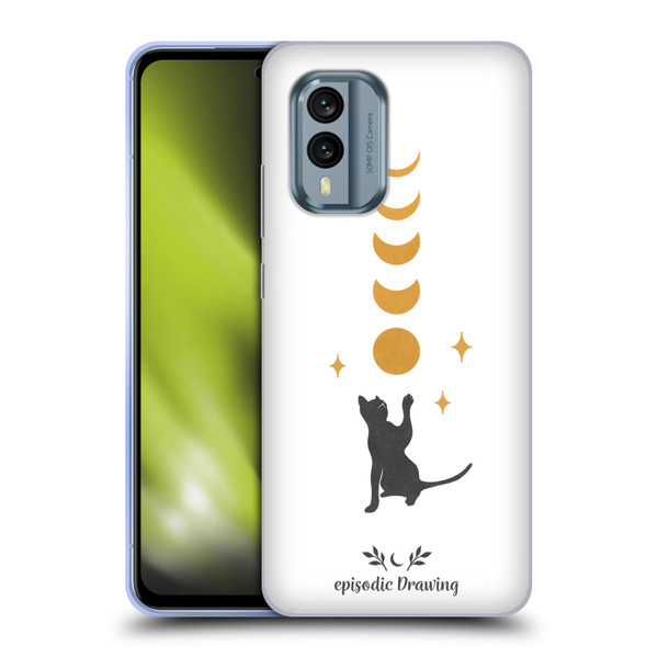 Episodic Drawing Mix Illustrations Cat And Moon Soft Gel Case for Nokia X30