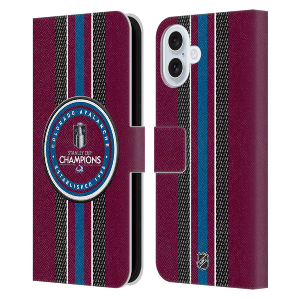 NHL 2022 Stanley Cup Champions Colorado Avalanche Puck Pattern Leather Book Wallet Case Cover For Apple iPhone 16 Plus