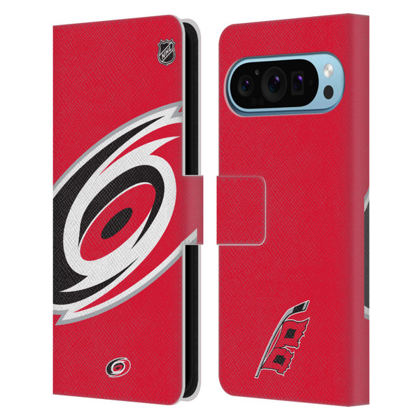 NHL Carolina Hurricanes Oversized Leather Book Wallet Case Cover For Google Pixel 9 / Pixel 9 Pro