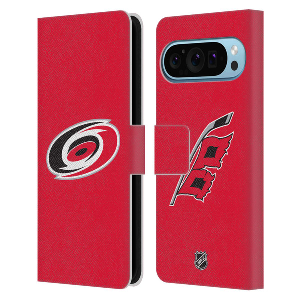 NHL Carolina Hurricanes Plain Leather Book Wallet Case Cover For Google Pixel 9 / Pixel 9 Pro