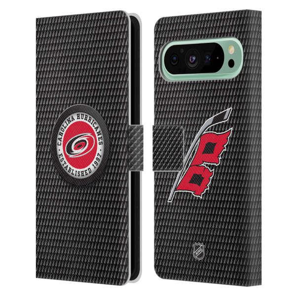 NHL Carolina Hurricanes Puck Texture Leather Book Wallet Case Cover For Google Pixel 9 Pro XL
