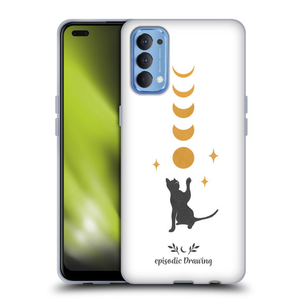Episodic Drawing Mix Illustrations Cat And Moon Soft Gel Case for OPPO Reno 4 5G