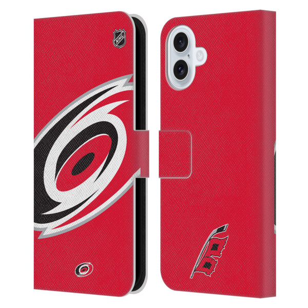 NHL Carolina Hurricanes Oversized Leather Book Wallet Case Cover For Apple iPhone 16 Plus