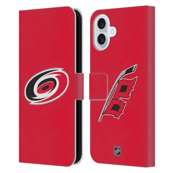 NHL Carolina Hurricanes Plain Leather Book Wallet Case Cover For Apple iPhone 16 Plus