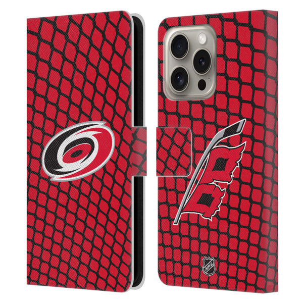 NHL Carolina Hurricanes Net Pattern Leather Book Wallet Case Cover For Apple iPhone 16 Pro