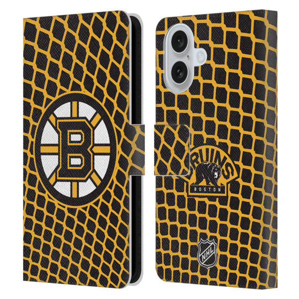NHL Boston Bruins Net Pattern Leather Book Wallet Case Cover For Apple iPhone 16