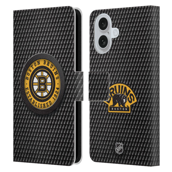 NHL Boston Bruins Puck Texture Leather Book Wallet Case Cover For Apple iPhone 16