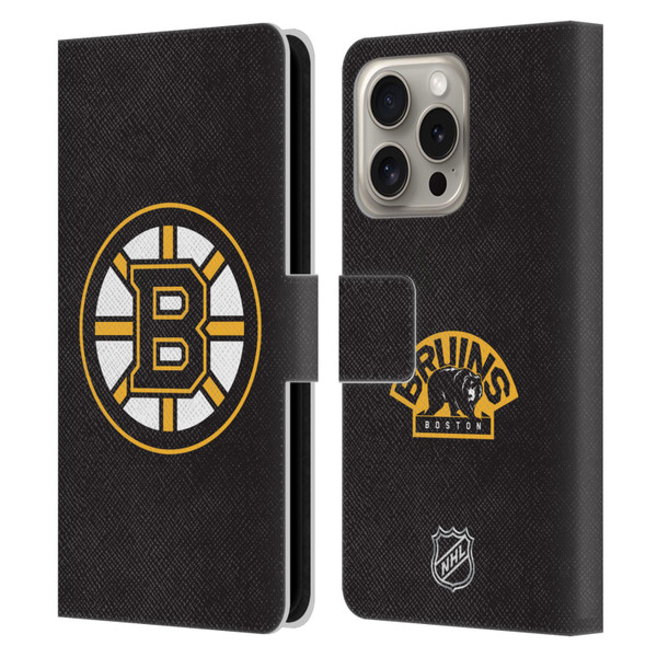 NHL Boston Bruins Plain Leather Book Wallet Case Cover For Apple iPhone 16 Pro
