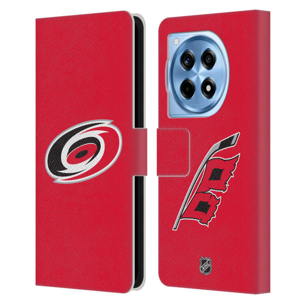 NHL Carolina Hurricanes Plain Leather Book Wallet Case Cover For OnePlus 12R