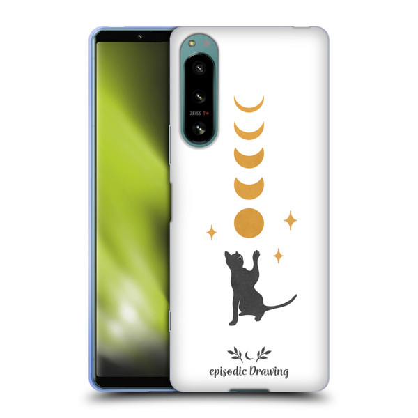 Episodic Drawing Mix Illustrations Cat And Moon Soft Gel Case for Sony Xperia 5 IV