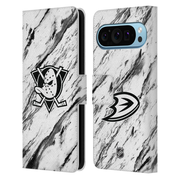 NHL Anaheim Ducks Marble Leather Book Wallet Case Cover For Google Pixel 9 / Pixel 9 Pro