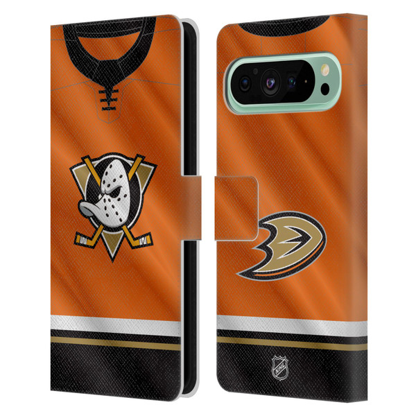 NHL Anaheim Ducks Jersey Leather Book Wallet Case Cover For Google Pixel 9 Pro XL