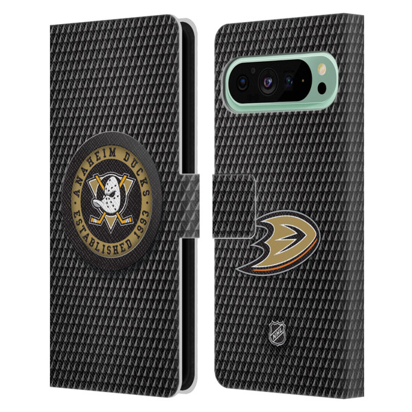 NHL Anaheim Ducks Puck Texture Leather Book Wallet Case Cover For Google Pixel 9 Pro XL
