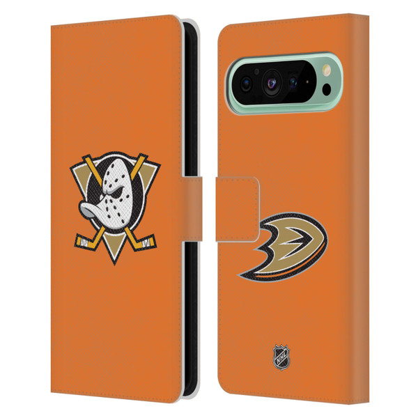 NHL Anaheim Ducks Plain Leather Book Wallet Case Cover For Google Pixel 9 Pro XL